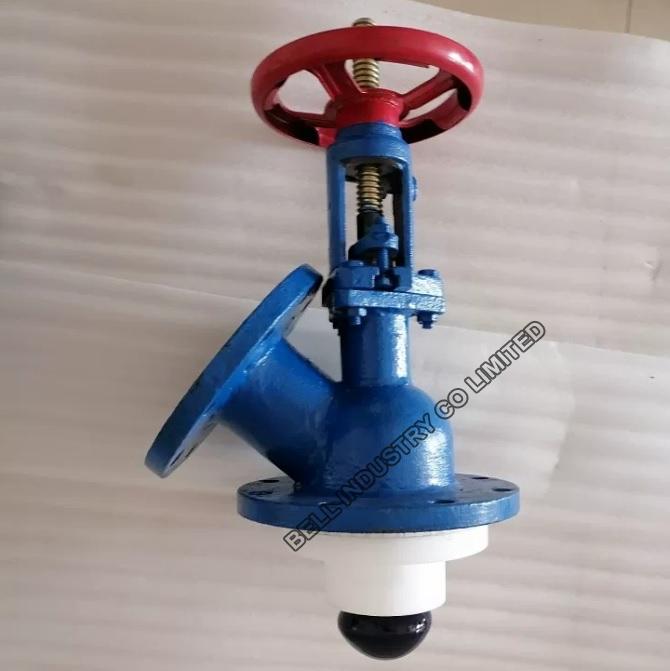 Glass lined flush bottom discharge valve upward